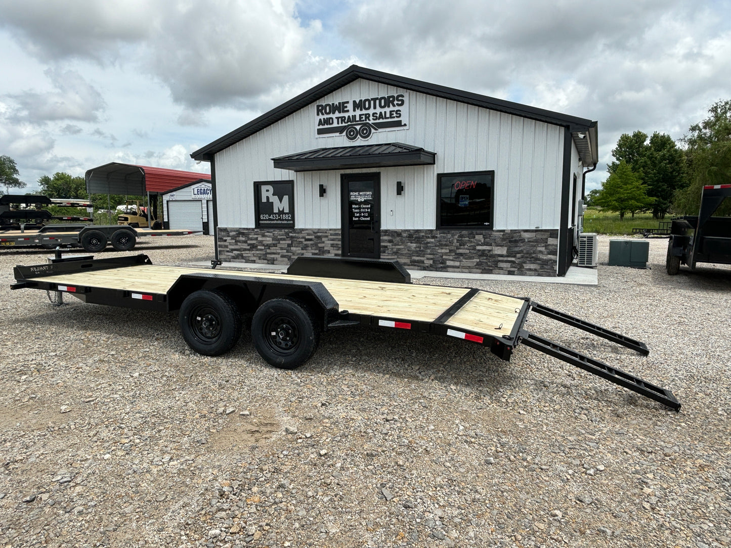 2024 B/R 20' 7K CAR TRAILER SIDE VIEW WITH RAMPS OUT