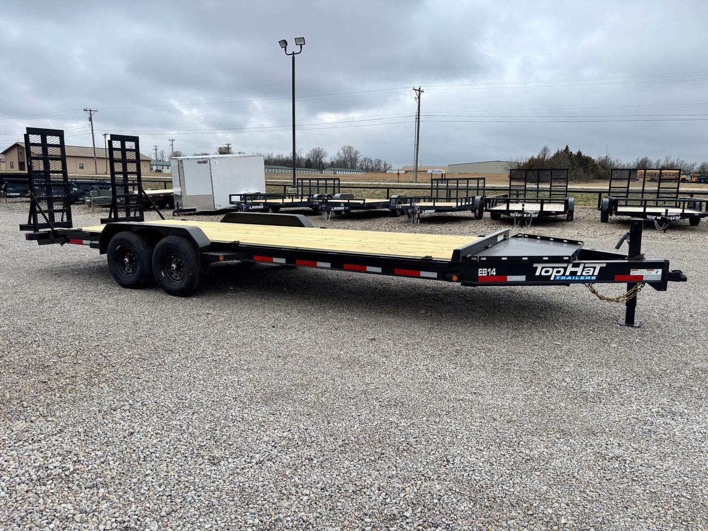 2026 Top Hat 22' 14K I Beam Equipment Trailer With 5' HD Flip Up Ramps